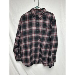 GH Bass Men's Long Sleeve Flannel Shirt, Black Red Plaid, XXL